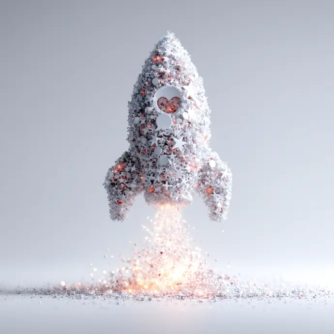 Fusée d’icônes sociales symbolisant l’essor de la visibilité.